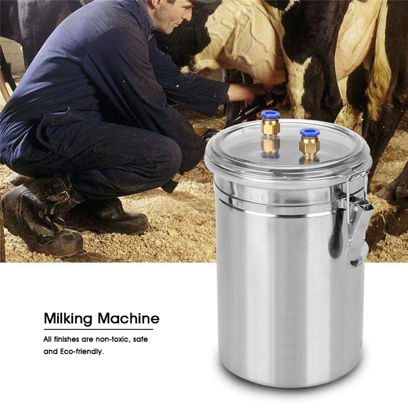 2L Portable Electric Impulse Milk Milking Machine Sheep Cows Goat Milker Stainless Steel Mini Bucket  in Home Small-scalefarm  (4)