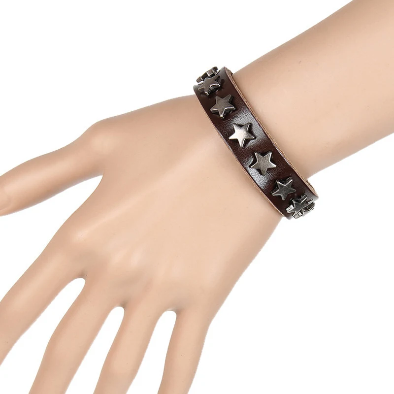ZMZY Snap Punk Rock Wrap Leather Bracelet Men Vintage Star Spikes Rivet Gothic Wide Cuff Bracelets For Women Jewelry - Image 6