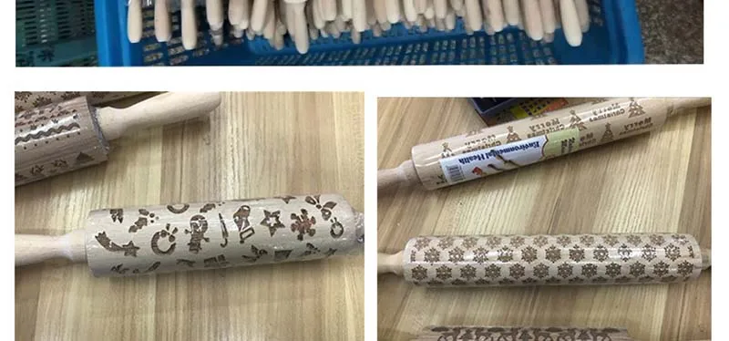 Рождественский Рисунок Rolling Pin бук Резные Снежинка выпечки Кухня пособия по кулинарии инструменты ручной работы ролик для теста кухонные