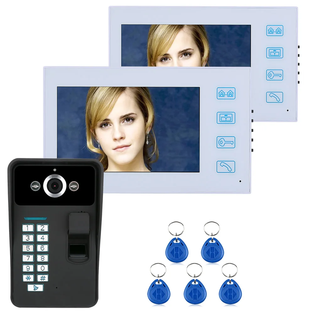 7\ TFT 2 Monitor Fingerprint Recognition RFID Password Video Door Phone Intercom Doorbell With Night Vision Security CCTV Came