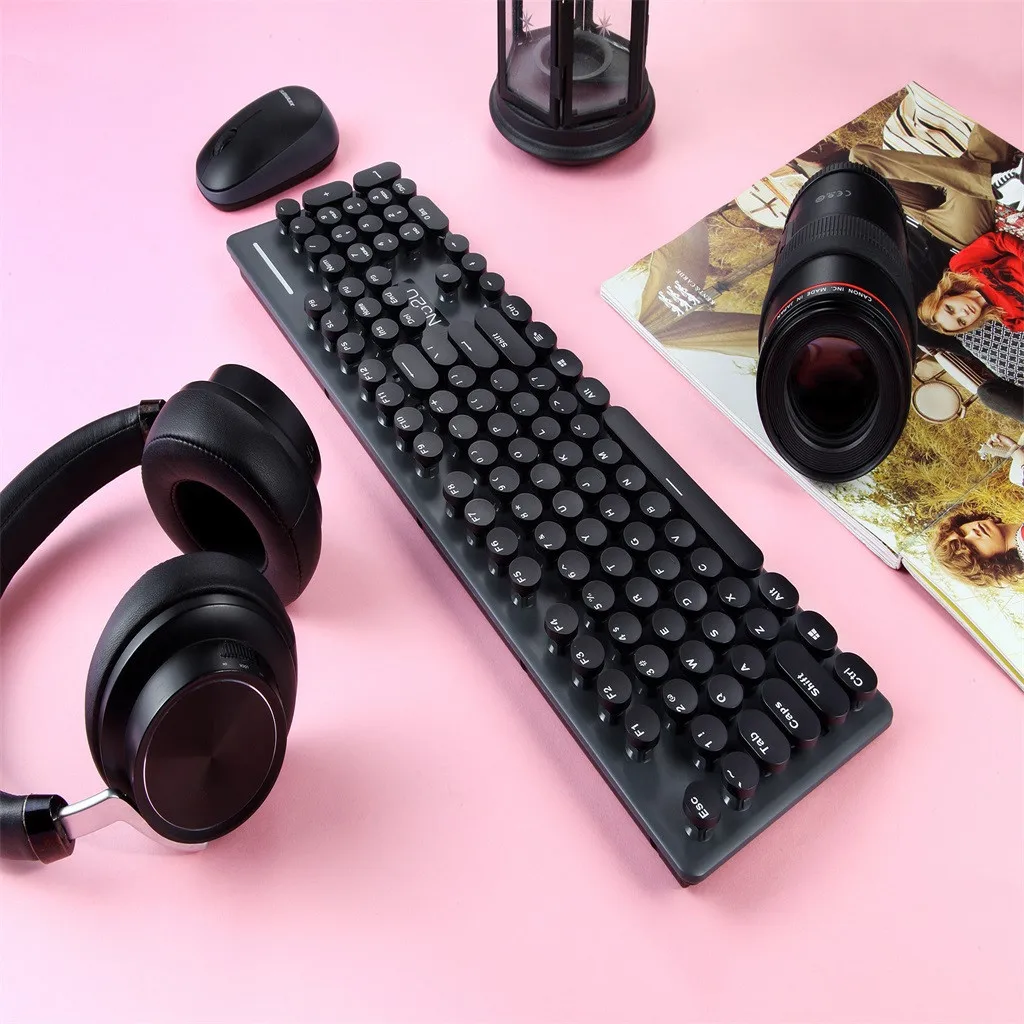 

N520 Punk Robot Wireless Keyboard And Mouse Set Round Key Cap For Computer Teclado Sem Fio For Smart TV Laptop Computer PC Gamer