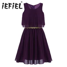 IEFiEL/летнее платье с цветочным узором для девочек; детское платье принцессы для свадебной вечеринки; Одежда для девочек; торжественное Шифоновое Платье До Колена