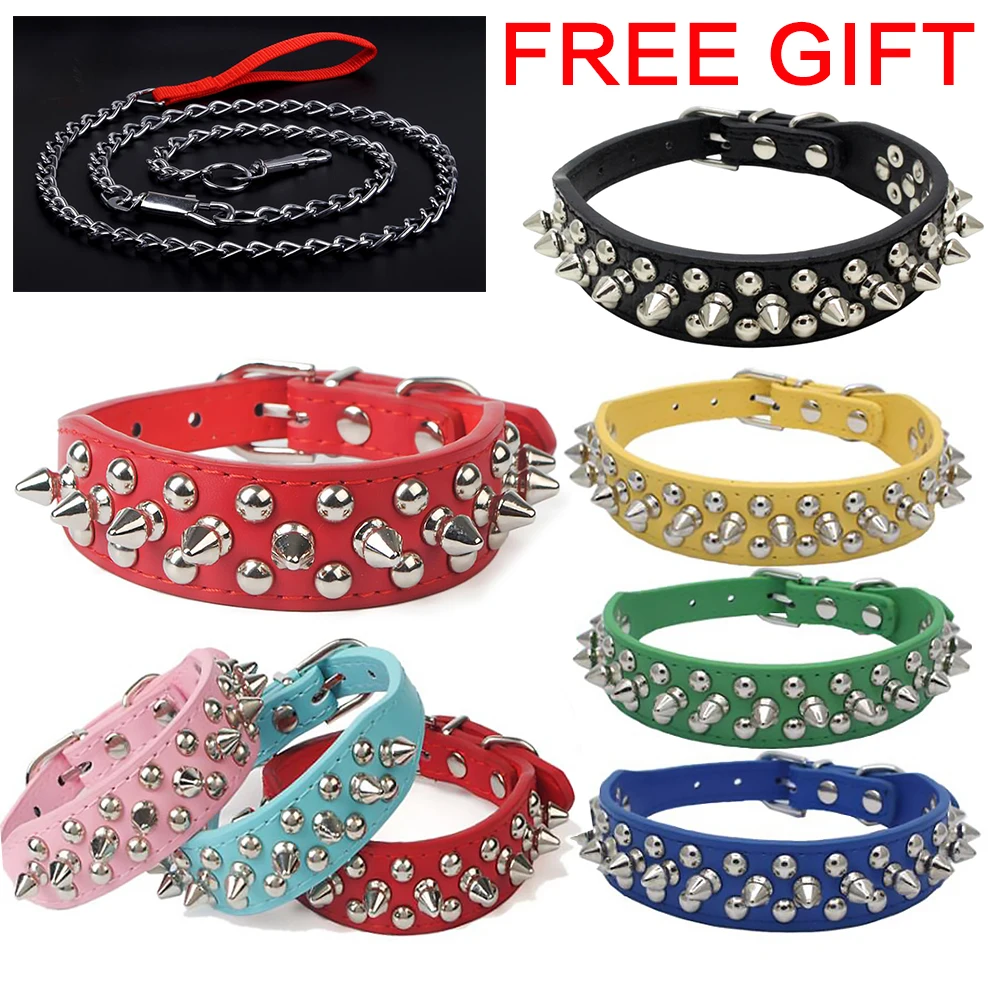 Hot Dog Collars Candy Color Leather Rivet Spiked Puppy Necklace Studded