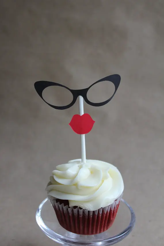 Cat Food Ratings >> Retro Cat Eyeglasses and Lips Cupcake Toppers wedding ... Cat Food Ratings >> Retro Cat Eyeglasses and Lips Cupcake Toppers wedding ...