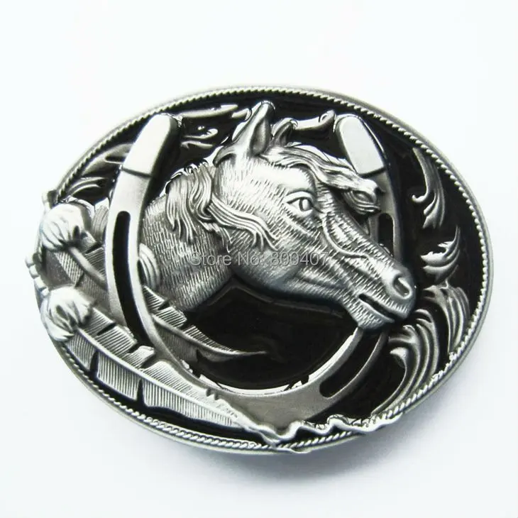 Men Belt Buckle Lucky Horseshoe Horse With Feather Belt Buckle Free