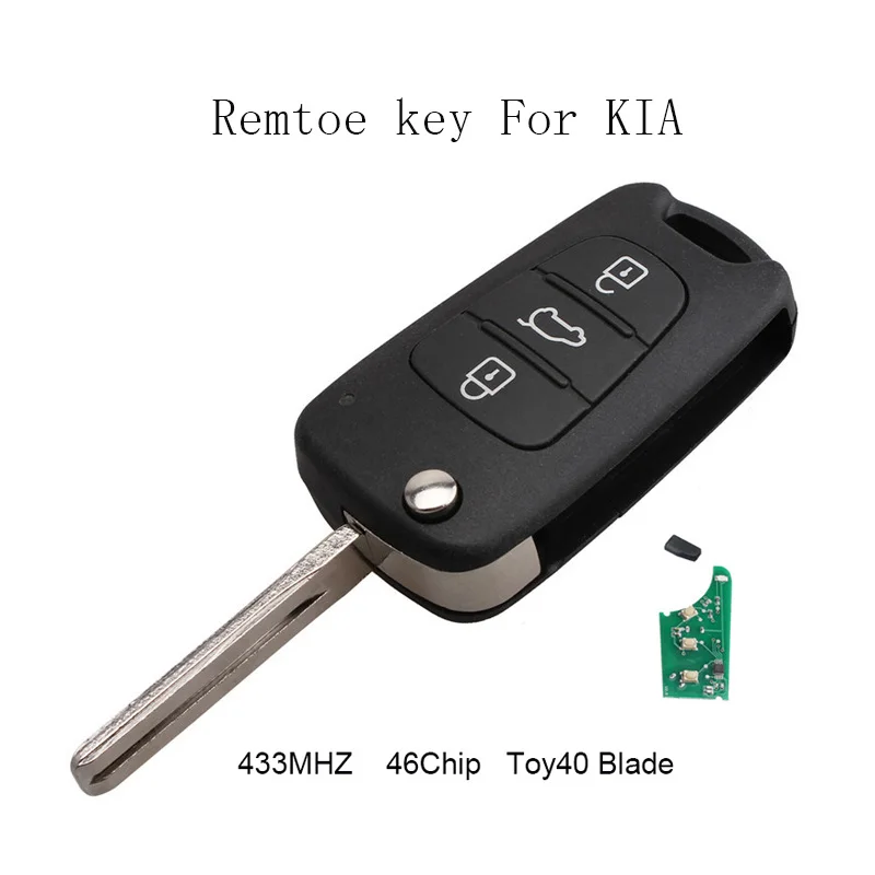 

3 Buttons 433mhz Folding Remote Key Fob for Kia Rio Ceed Cee'd CeedPro Picanto Sportage Transponder Chip ID46(7936) TOY40 Blade