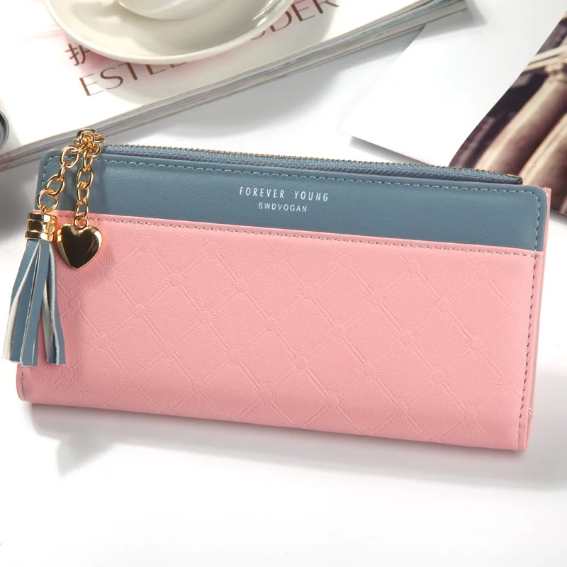 Wallet Women Long Red Black Purple Pink Gray PU Card Holder Women Zipper Hasp Female Wallets Phone Bag Multifunction Lady Bag