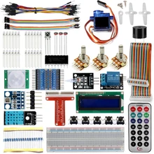 Ahududu Pi 3 başlangıç kiti Ultimate öğrenme paketi 1602 LCD SG90 Servo LED röle dirençler + GPIO uzatma prizi atlama tel