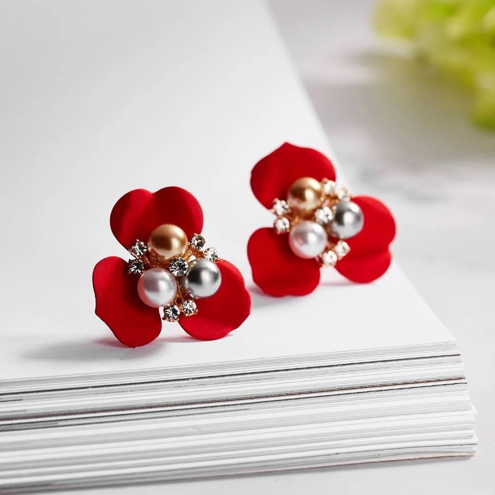 

New fashion Pearl flower, painted stud earrings colorful alloy earring fashion jewelry accessories gift for girlfriend