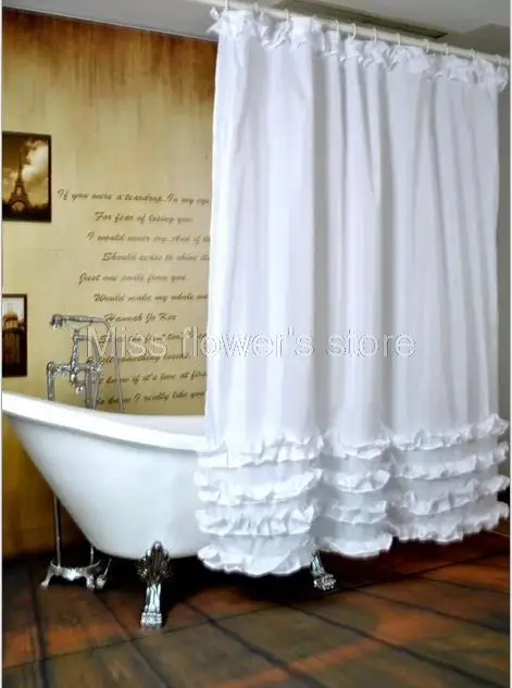 

White Ruffled Princess Dress Design Shower Curtain Bathroom Waterproof Mildewproof Polyester Fabric With 12 Hooks 180cm*180cm