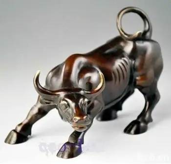 

Copper Statue Collection Chinese Brass Carved Animal Zodiac Cattle Hot Big Wall Street Brass Fierce Bull OX Statue