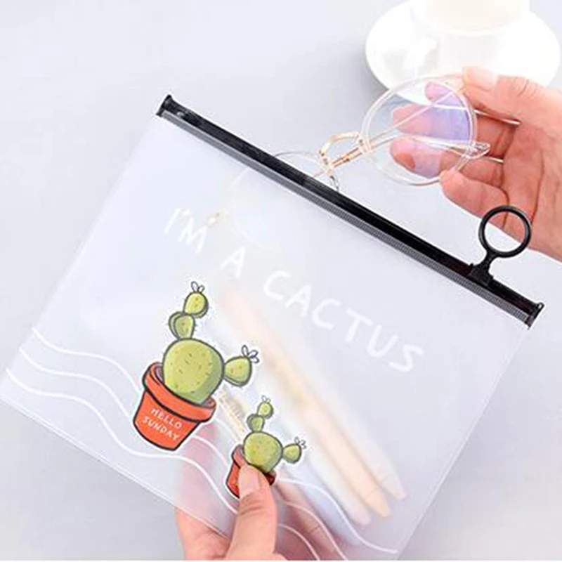 

New Cactus PVC Waterproof Pencil Cases Transparent Stationery File Folder Storage Office School Supplies Pencil Bags for Girl