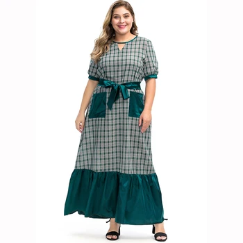 

Plus Size Abaya Muslim Dress Ruffled Plaid Loose Waist Islamic Arabic Abayas Dress Pakistani Dubai Islamic Dresses 3XL-6XL