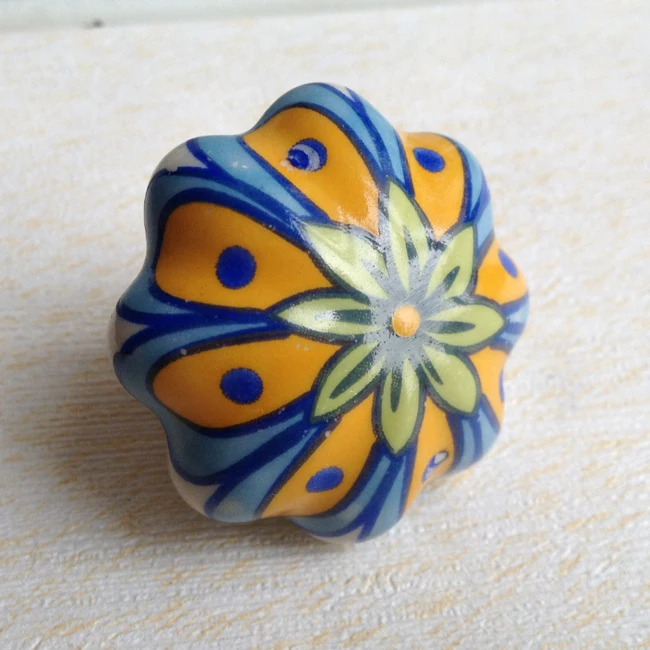 Floral hand painted ceramic pumpkin knobs Cupboard Knob drawer