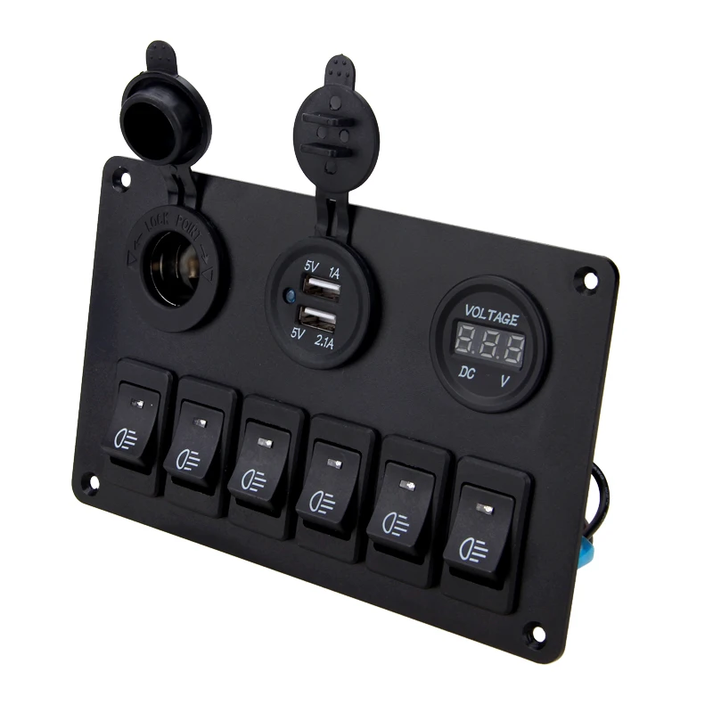  12V 24V Dual USB puerto de cargador de coche 6 Gang LED azul interruptor basculante interruptor de 