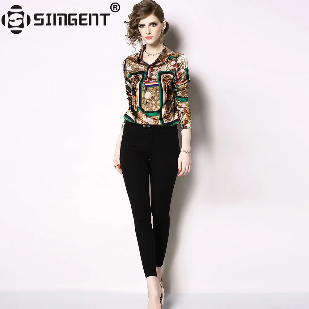 Simgent женская рубашка, новая мода, длинный рукав, отложной воротник, печать, повседневная, офисная, элегантная, блузки и топы, Blusas SG93214