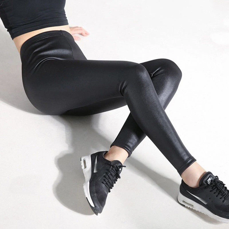 

Women Bandage Wet Look Stretch Pants Faux Leather PU bandage Skinny Leggings Pencil Trousers pantalon femme Autumn streetwear