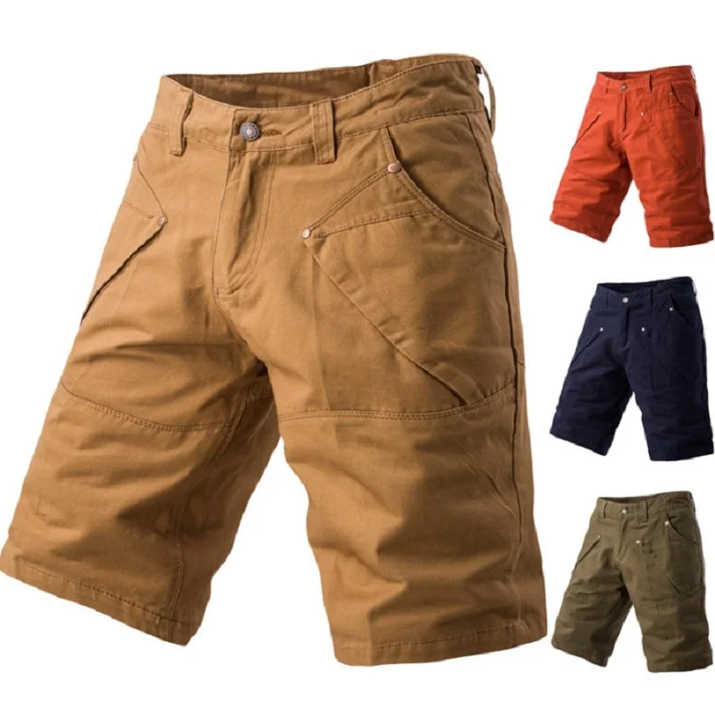 

Summer Shorts Men Cotton Solid Casual slim fit Denim Cargo Shorts Calf-Length Solid Short Hombre European Size