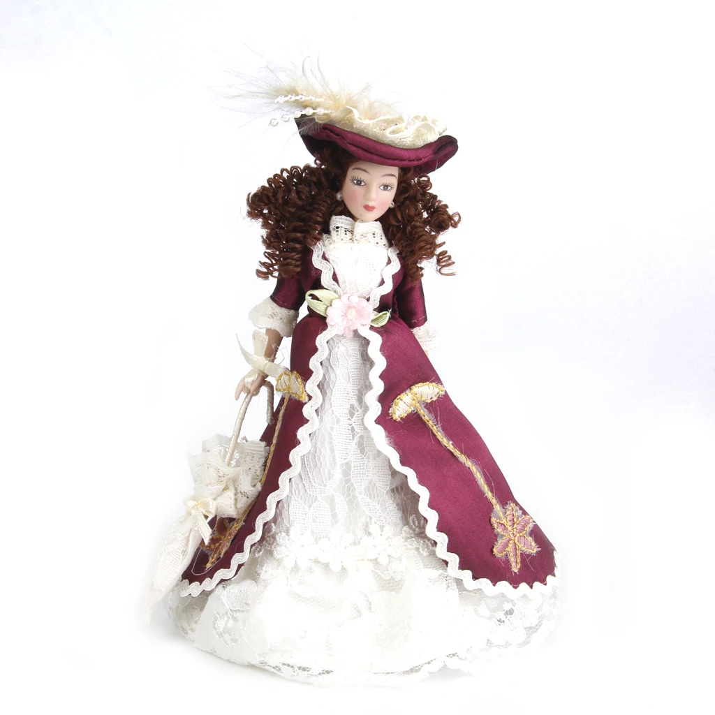 1/12 Classical Lady with Hat Dollhouse Miniature Porcelain Dolls