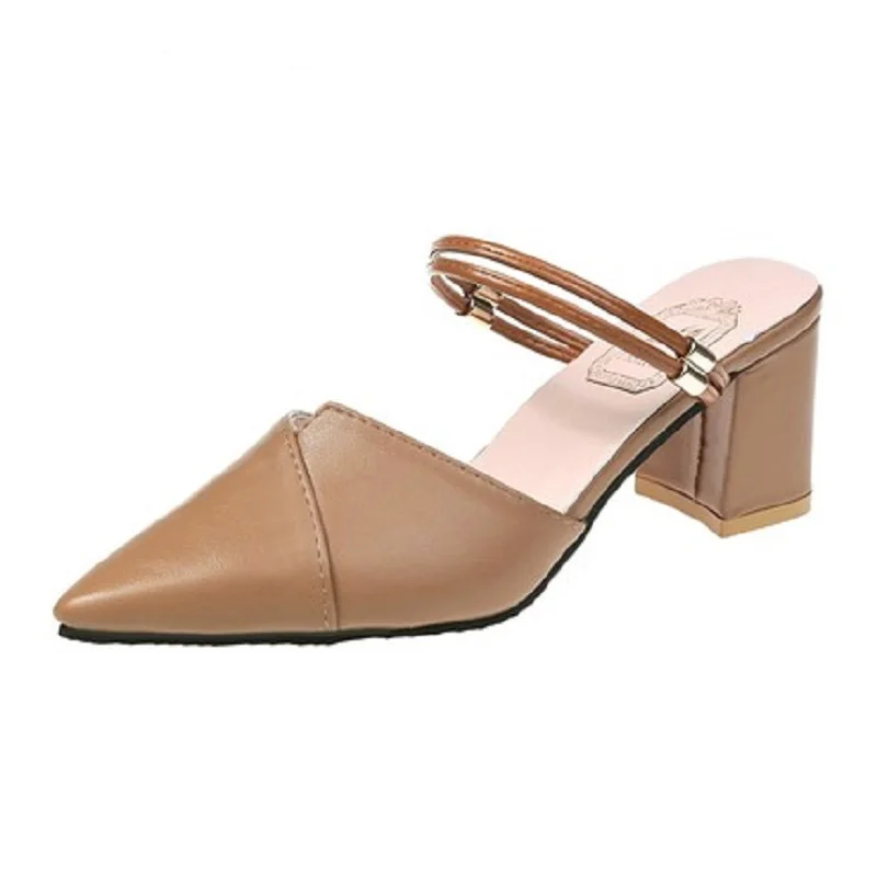 

Shoes women 2019 summer wild two wear fashion half slippers women wear thick with high heel sandals