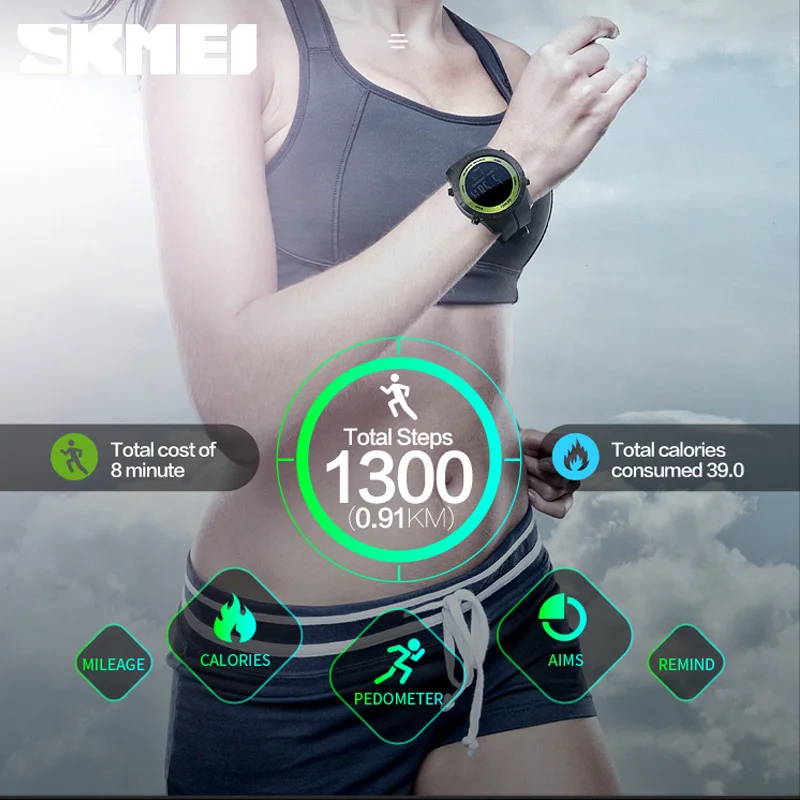 SKMEI الرياضة في الهواء الطلق ووتش الرجال البوصلة السعرات الحرارية 5Bar إضاءة مقاومة للماء الرقمية المعصم الإلكترونية الرجال ساعة Relogio Masculino