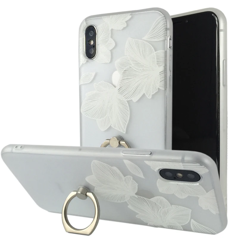 Fashion Flower Transparent Mobile Phone Case For iPhone X 6 6p 7 7plus 8 8plus Finger Ring Funda Para Kickstand Desk Mount Stand | Мобильные
