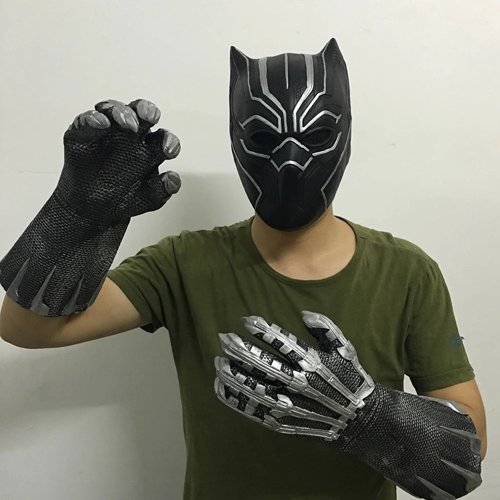 Cosplay Black Panther Mask Glove Latex Captain America 3 Civil War Hero Prop Halloween Costume Accessories
