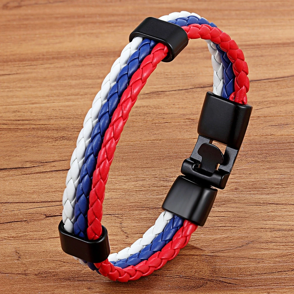 Bracelet Jewelry Stainless Steel Men Women National Flag PU Leather Handmade