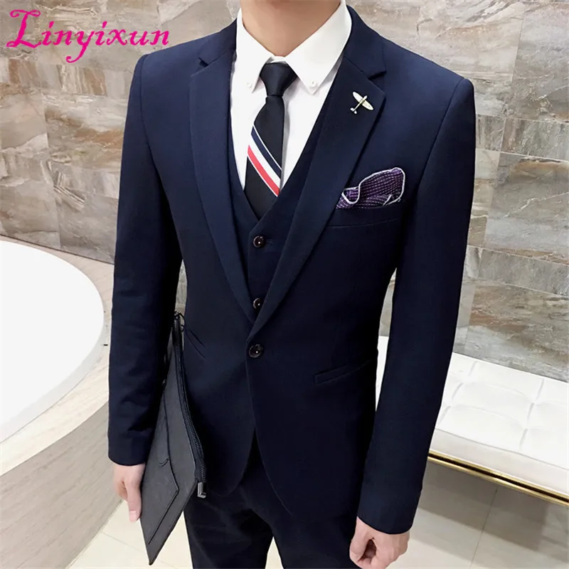 Linyixun изготовление под заказ Блейзер Для мужчин костюм британский стиль изготовление под заказ 3 предмета в комплекте Для мужчин s костюм slim