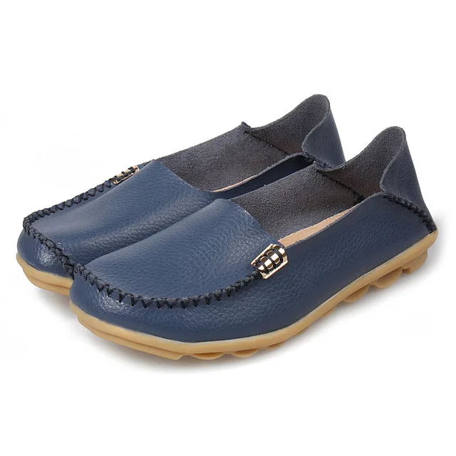 Hovinge Для женщин; мужские кожаные лоферы; мокасины; удобные туфли без шнуровки женская обувь женщина D015 - Цвет: Davy blue