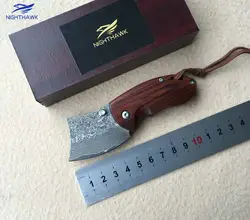Nighthawk Дамасская сталь складной нож сандалового дерева + нержавеющая сталь обработки складной походный Нож EDC инструмент