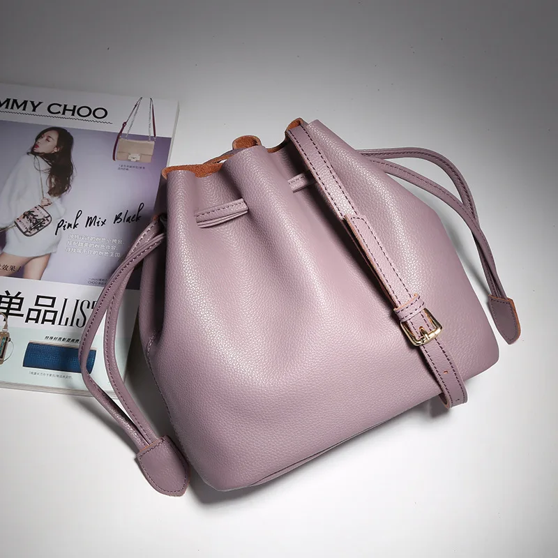 

Luxury Premium Handbag Genuine Cow Leather Shoulder Bags Women Soft Bucket Bag Vintage Fur Girl Boyfriend bolsa feminina