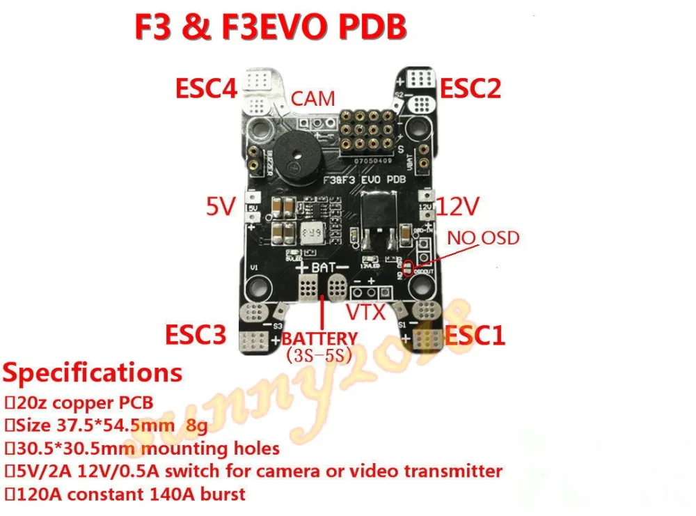 

F3 / F3 EVO PDB SP Racing F3 Flight Control Power Distribution Board with 5V 12V BEC for ZMR250 QAV250 270 280 300 Quadcopter