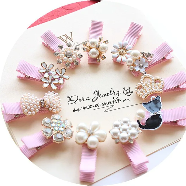1Pc Girls Hair Accessories Imitation Pearls Hairpins Cat Flower Shaped