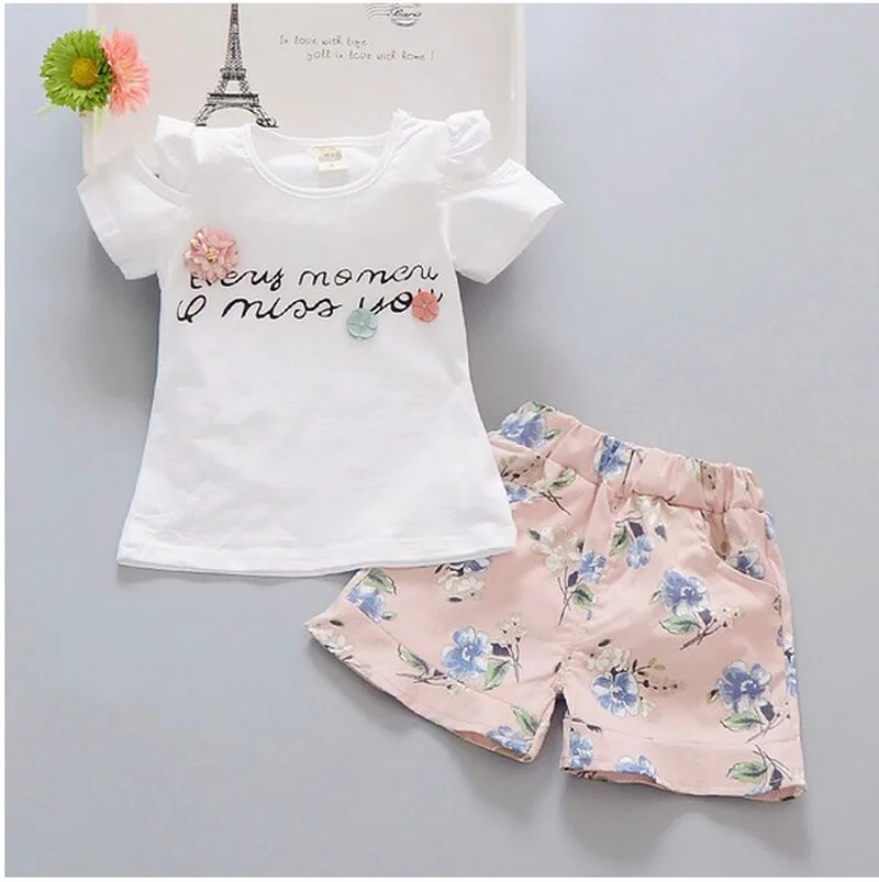 

Toddler Children Clothing Set Letter Printed T-shirt Floral Shorts 2pcs Summer Suits for Girls Casual Kids Clothes Girls Costume