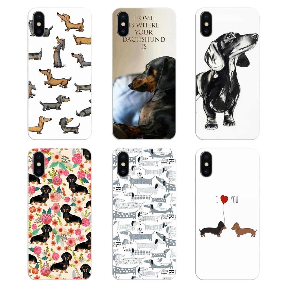 

For Huawei Honor 8 8C 8X 9 10 7A 7C Mate 10 20 Lite Pro P Smart Plus TPU Bag Case Miniature Dachshund Silhouette Puppies Dog Art