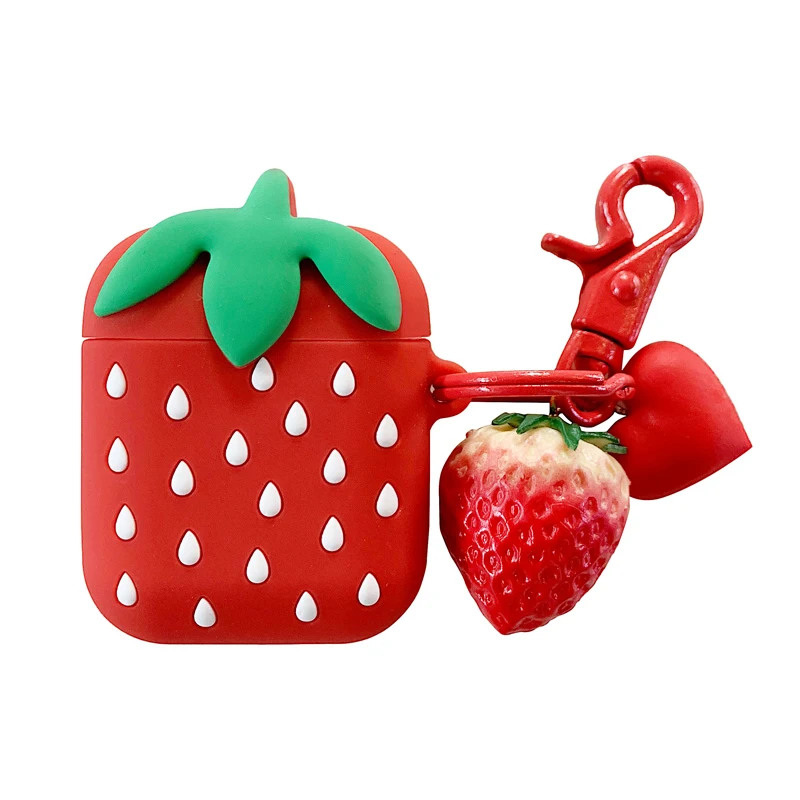 Kawaii الفراولة نمط الهاتف المحمول سلسلة ، ل airpods سماعة لينة حقيبة العالمي التمهيد الهاتف عقف حزام ، الأحمر المعصم الفرقة