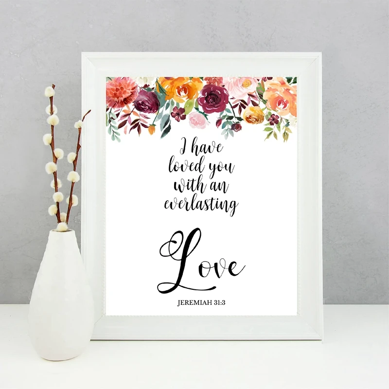 Home Decor Bible Verses Typography Prints Watercolor Flowers Love