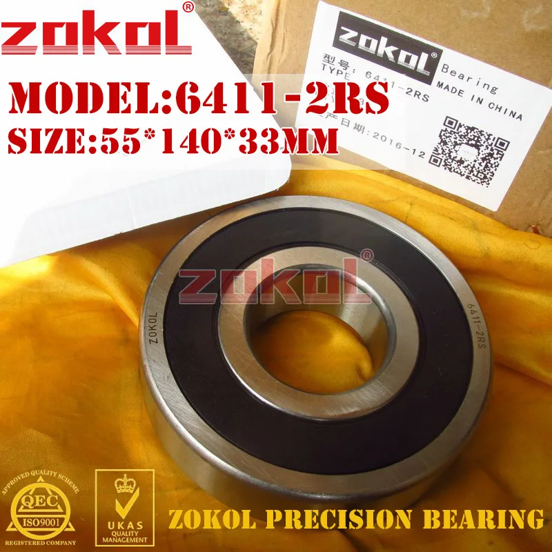 ZOKOL 6411RS bearing 6411 2RS 180411 6411-2RS Deep Groove ball bearing 55*140*33mm zokol bearing 6211 n 2rs 6211 2rsn snap ring groove deep groove ball bearing 55 100 21mm