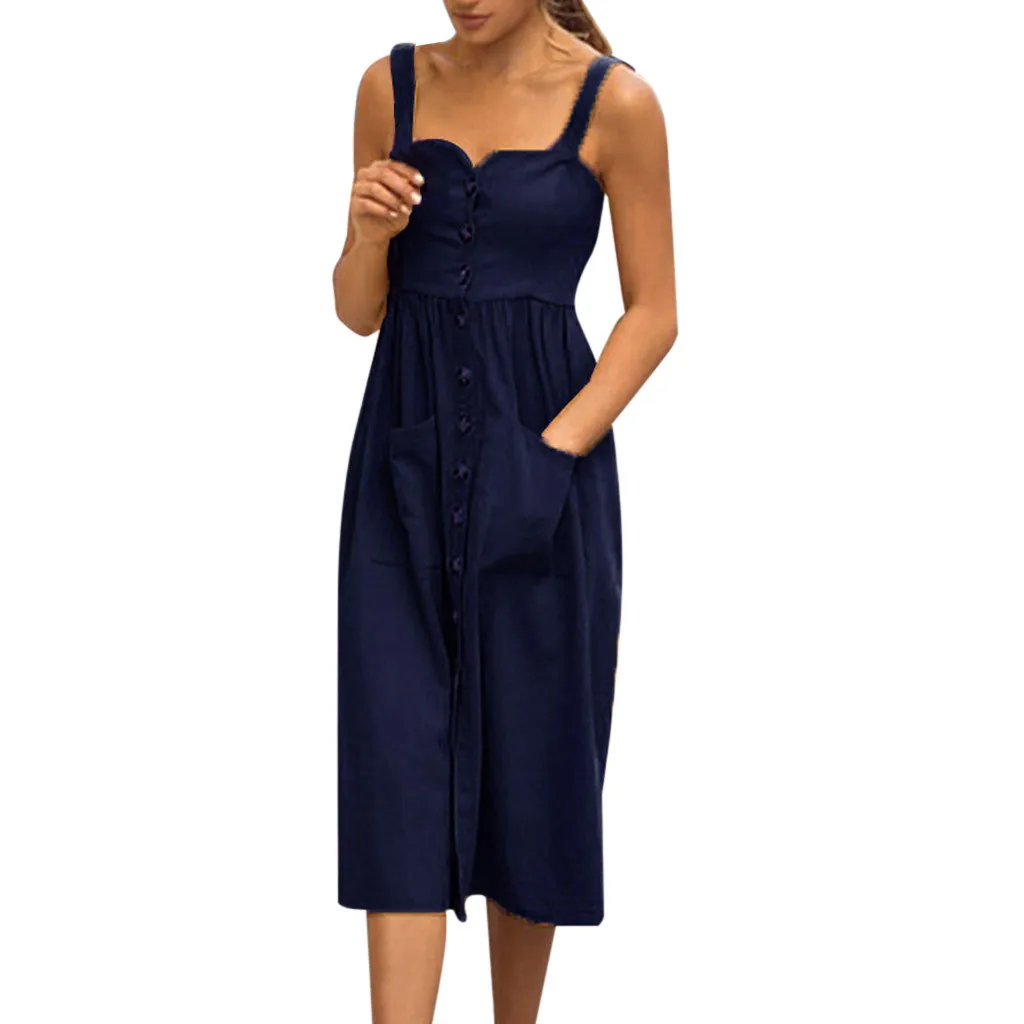 

Women's Spring And Summer Strapless Solid Color Dress Dress Ladies Retro Dress