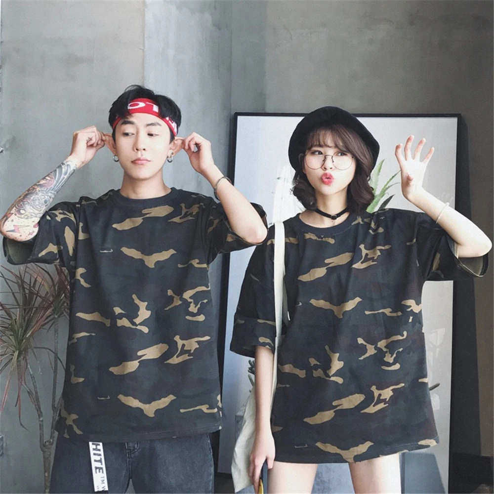 

Summer Men's And Women's Couples Round Neck Camouflage Short Sleeve T-Shirt Print Casual Loose Sports Short Sleeve Top