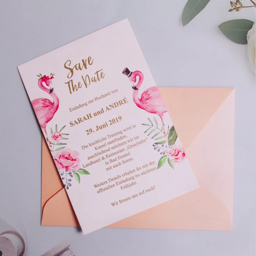  Gold Foil Printing Wedding Invitation Cards for Luxury Wedding Theme Pink Swan Invitation With Enve - 32879369467