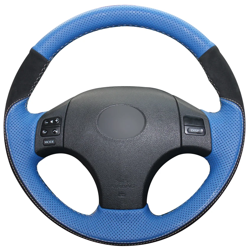 Blue Natural Leather Black Suede Car Steering Wheel Cover for Lexus IS