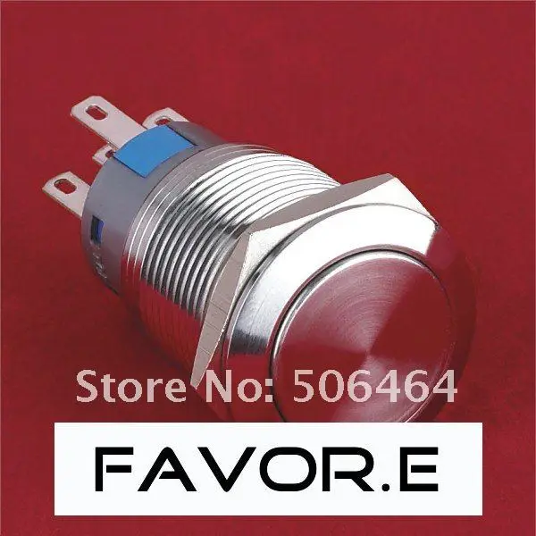 

* Stainless steel 19mm IP67 5A/250VAC 2NO 2NC AUTO-LOCK metal Push Button Switch Flat round