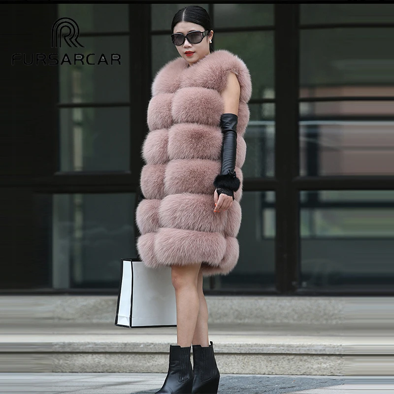 

FURSARCAR 2019 New Winter Real Fox Fur Vest Women Winter Long Genuine Fox Fur Waistcoat Thick Warn Natrual Fox Fur Coat 92824