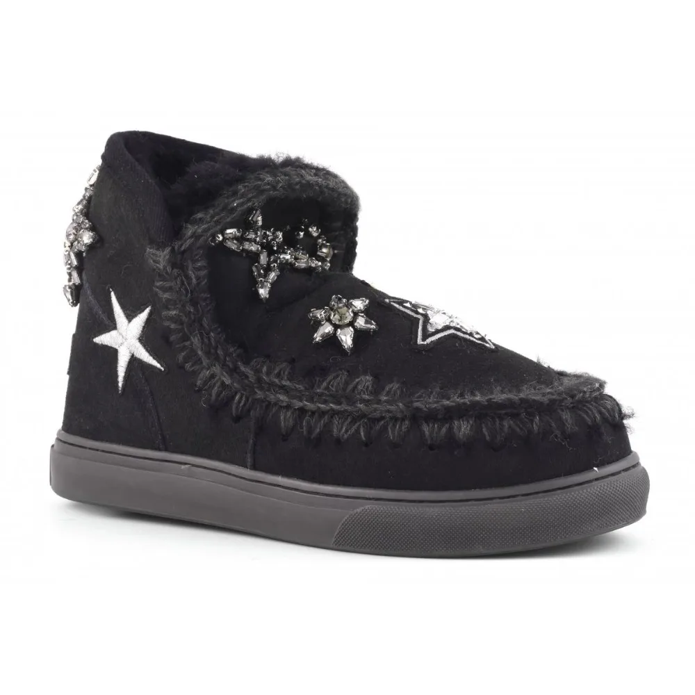 

Sutopean New Winter Women MOU Snow Boots 100% Sheepskin with Fur Star Crystals and Patches Wedge Mujer Botas feminine sneakers