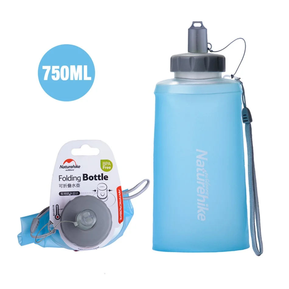 750 мл/500 мл складная бутылка для воды для спорта Отдых пеший Туризм мягкие бутылочка с широким горлом бутылка воды путешествий - Цвет: Grey blue 750ML