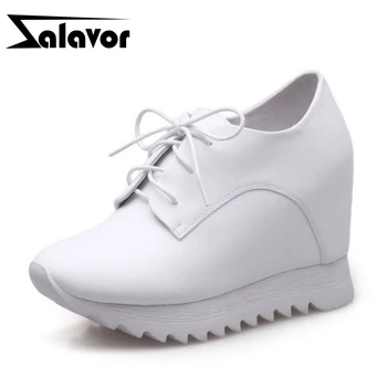 

ZALAVOR Women Shoes Real Genuine Leather High Wedges Shoes Women Cross Strap Inside Heel Pumps Daily Women Shoes Size 32-40