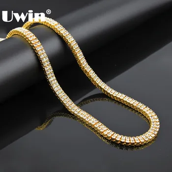 

UWIN Hip Hop Iced out 2 Row Pharaoh Crystal Bling Bling Cuban Necklace Chain Gold Color Big Statement Necklaces For Men