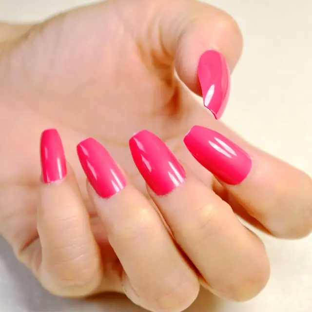Online Shop 24pcs Hot Pink Coffin Long Nails False Nail Full Cover